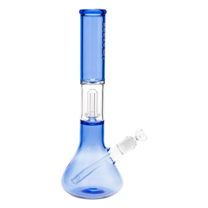 KV 50mm X 15” Showerhead Beaker Water Pipe Blue design displayed on a white background right facing - Up N Smoke