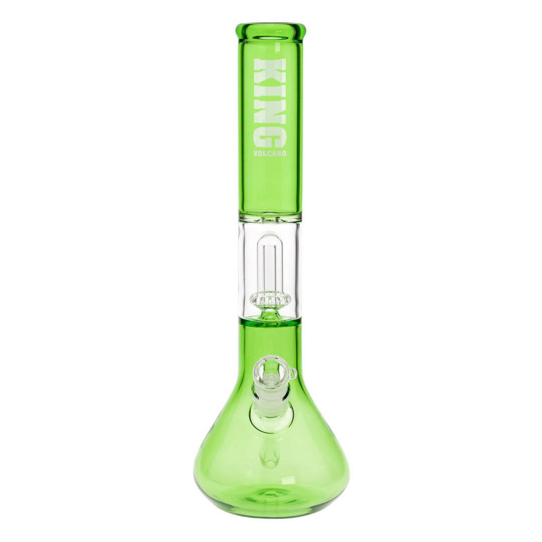 KV 50mm X 15” Showerhead Beaker Water Pipe Green design displayed on a white background front facing angle - Up N Smoke
