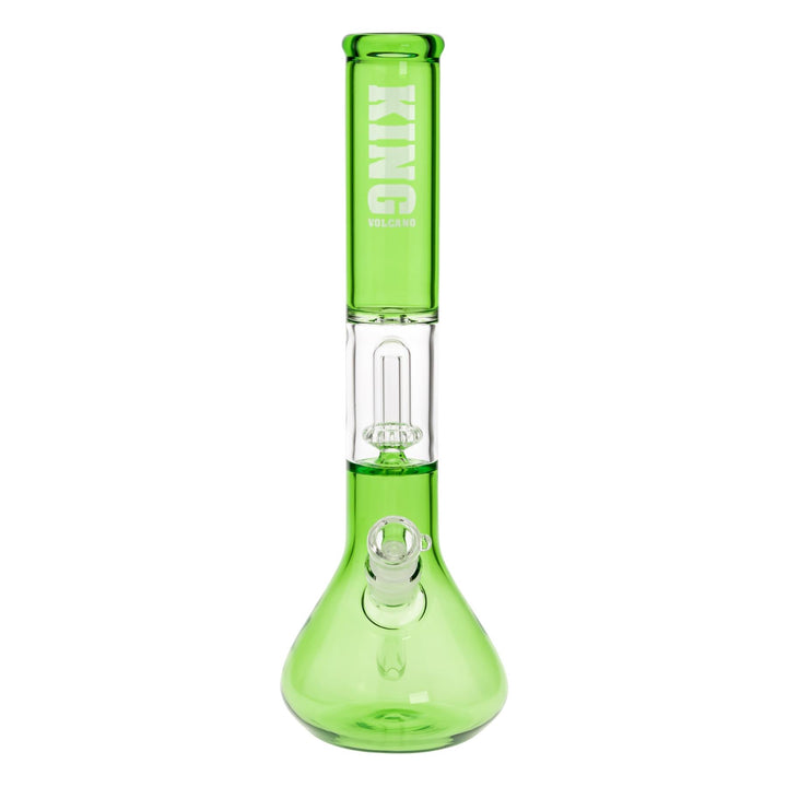 KV 50mm X 15” Showerhead Beaker Water Pipe Green design displayed on a white background front facing angle - Up N Smoke