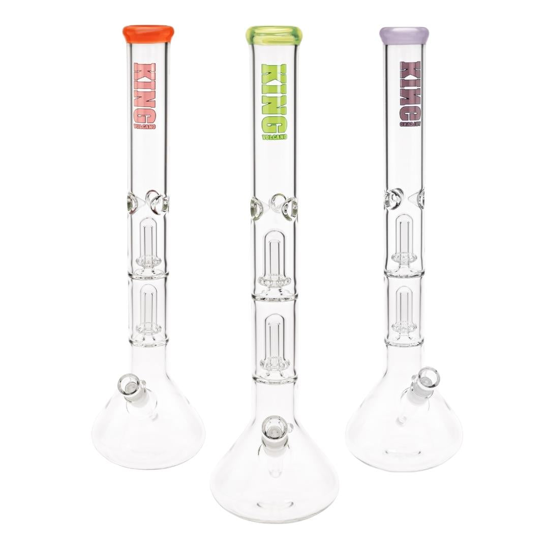 KV 50mmX20” Double Showerhead Beaker Water Pipe group photo displayed on a white background - Up N Smoke