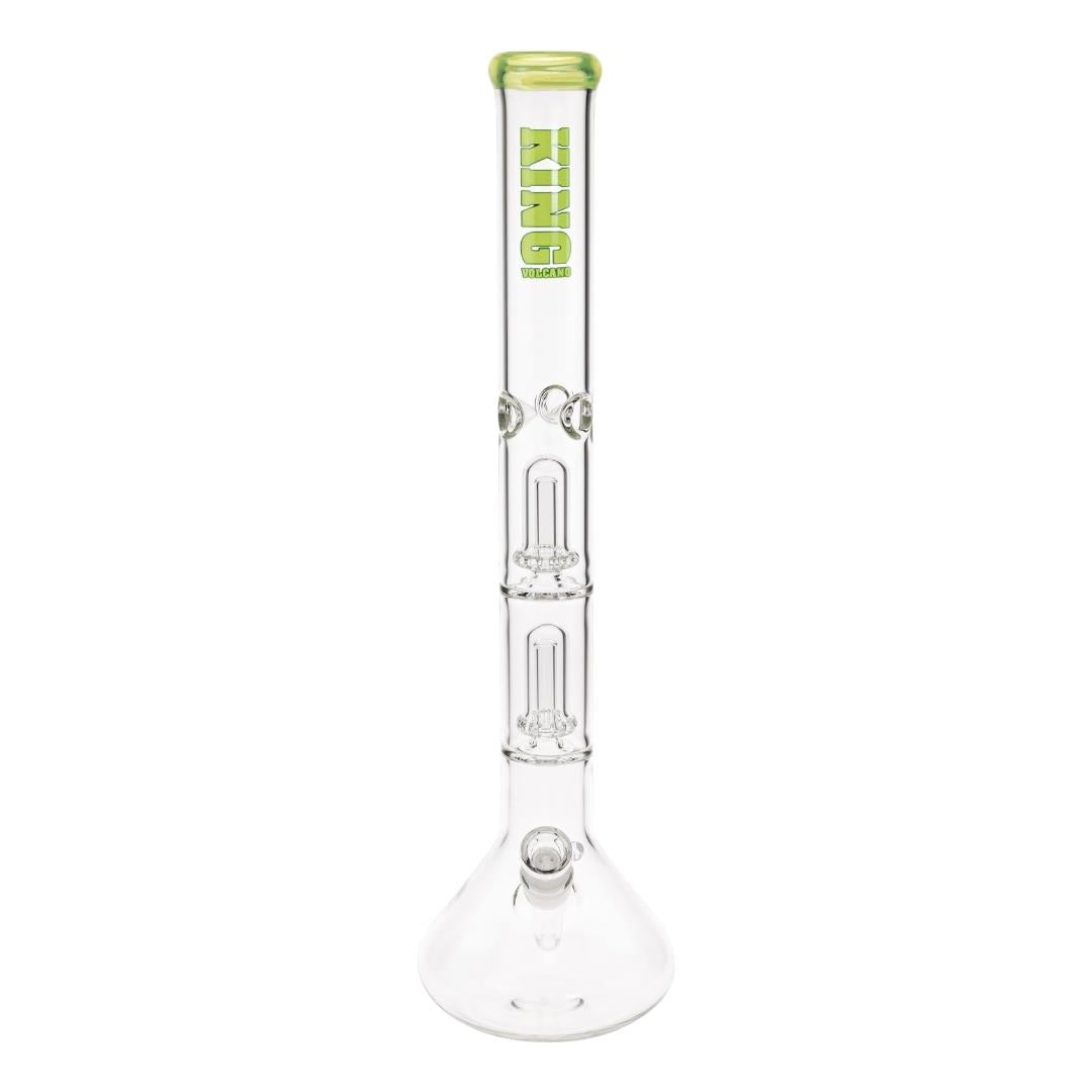 KV 50mmX20” Double Showerhead Beaker Water Pipe green color front angle displayed on a white background - Up N Smoke