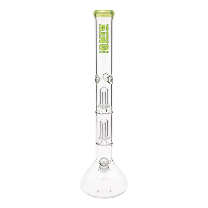 KV 50mmX20” Double Showerhead Beaker Water Pipe green color front angle displayed on a white background - Up N Smoke