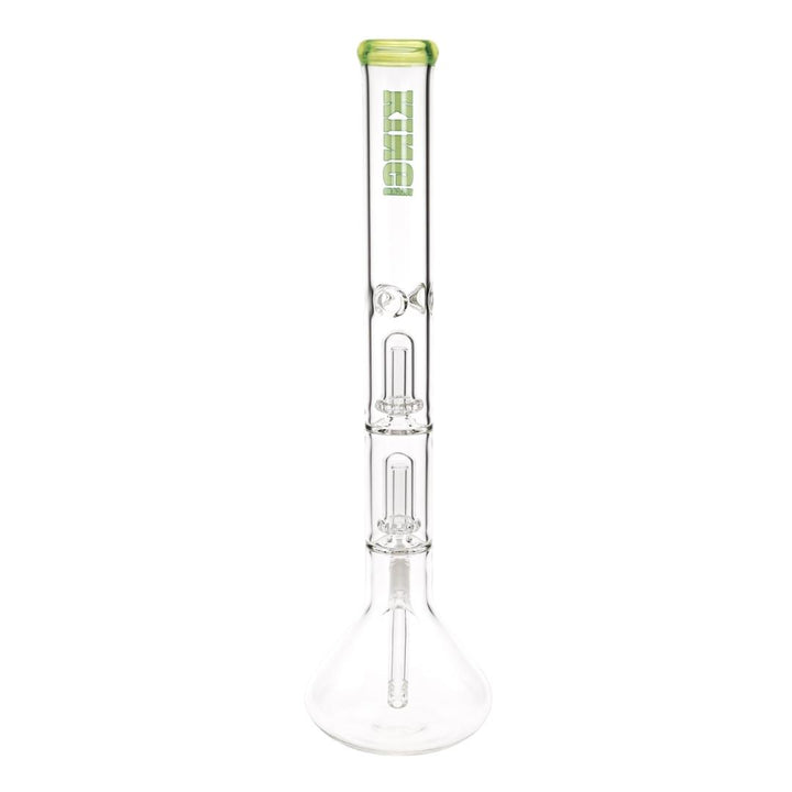 KV 50mmX20” Double Showerhead Beaker Water Pipe green color back angle displayed on a white background - Up N Smoke