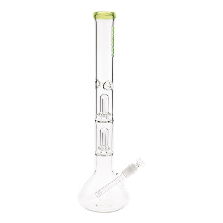 KV 50mmX20” Double Showerhead Beaker Water Pipe green color right angle displayed on a white background - Up N Smoke