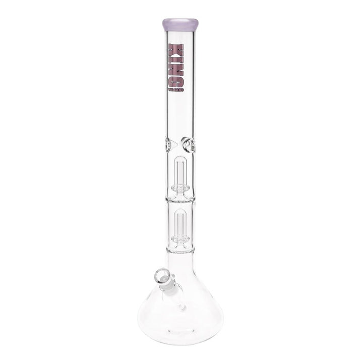 KV 50mmX20” Double Showerhead Beaker Water Pipe purple color displayed on a white background - Up N Smoke