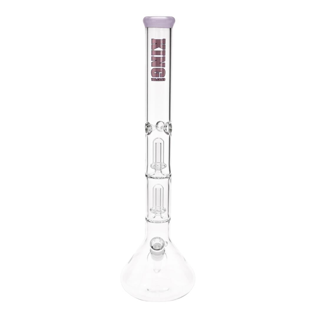 KV 50mmX20” Double Showerhead Beaker Water Pipe purple color front angle displayed on a white background - Up N Smoke