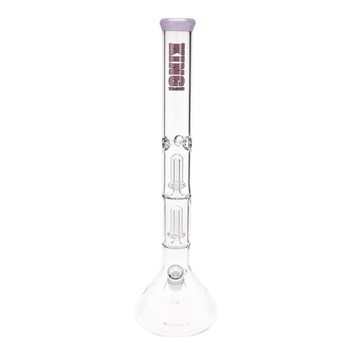 KV 50mmX20” Double Showerhead Beaker Water Pipe purple color front angle displayed on a white background - Up N Smoke