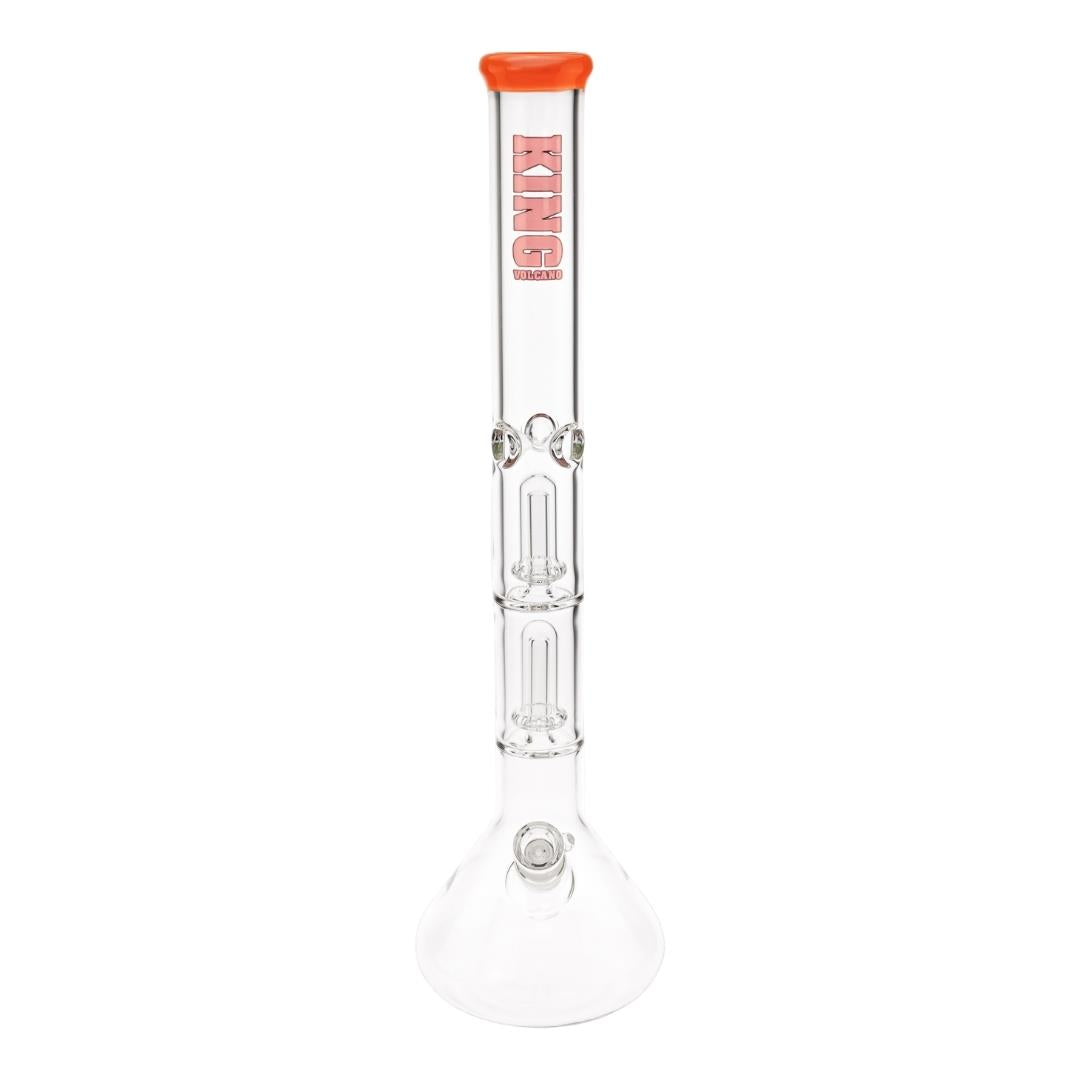 KV 50mmX20” Double Showerhead Beaker Water Pipe red color front angle displayed on a white background - Up N Smoke