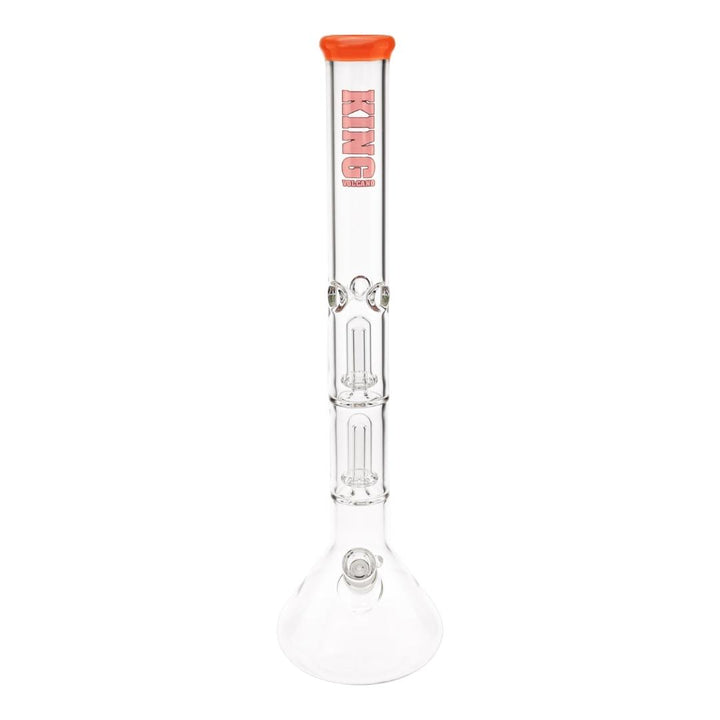 KV 50mmX20” Double Showerhead Beaker Water Pipe red color front angle displayed on a white background - Up N Smoke