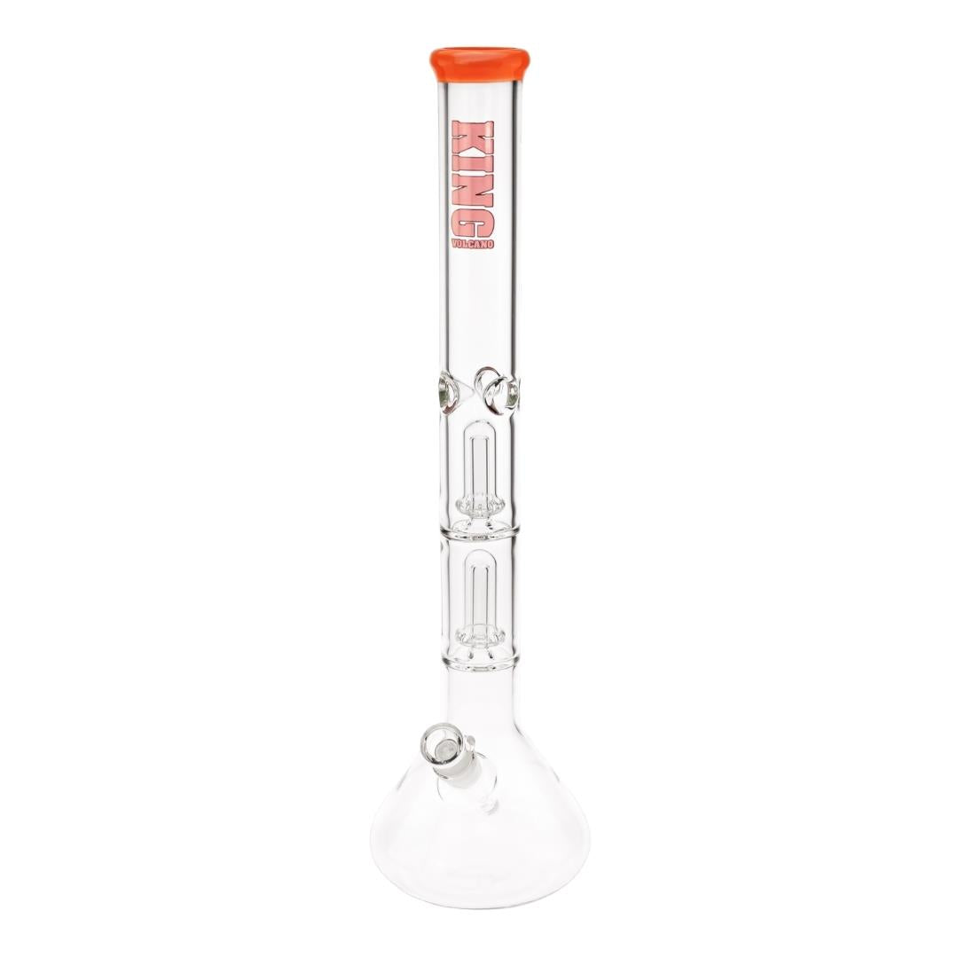 KV 50mmX20” Double Showerhead Beaker Water Pipe red color displayed on a white background - Up N Smoke