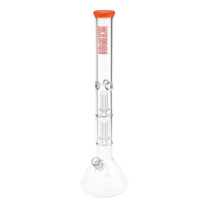 KV 50mmX20” Double Showerhead Beaker Water Pipe red color displayed on a white background - Up N Smoke