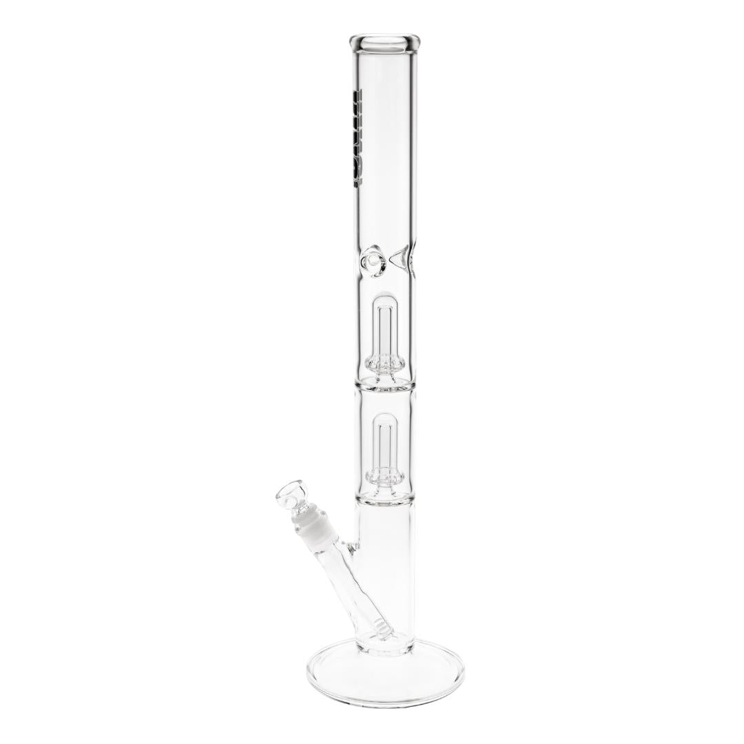 KV 50mmX20” Double Showerhead Flare Water Pipe black color left angle displayed on a white background - Up N Smoke