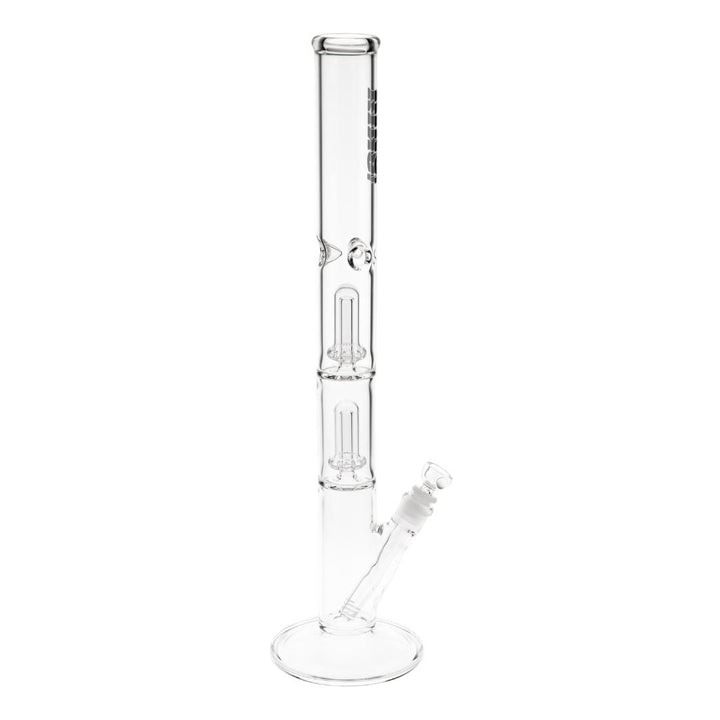 KV 50mmX20” Double Showerhead Flare Water Pipe black color right angle displayed on a white background - Up N Smoke