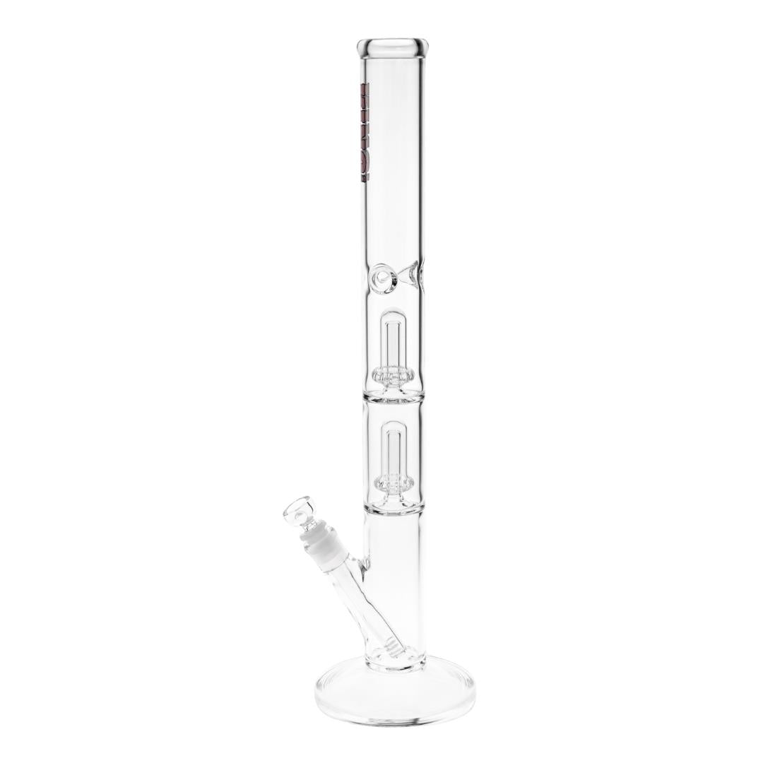 KV 50mmX20” Double Showerhead Flare Water Pipe purple color left angle displayed on a white background - Up N Smoke