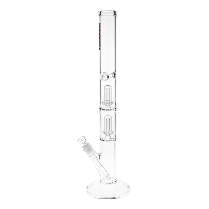 KV 50mmX20” Double Showerhead Flare Water Pipe purple color left angle displayed on a white background - Up N Smoke