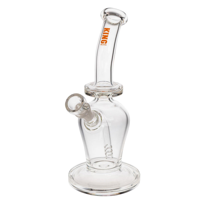 "Orange King Volcano 50mmx10in Fixed Flare Bubbler on a white background," - Up N Smoke.