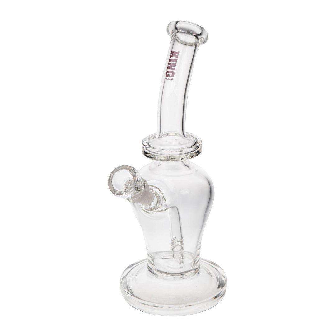 "Purple King Volcano 50mmx10in Fixed Flare Bubbler on a white background," - Up N Smoke.