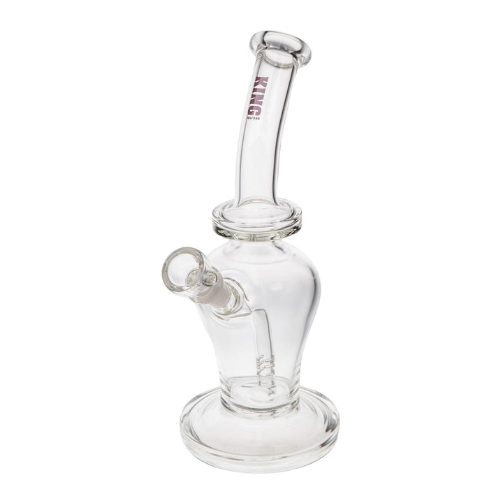 "Purple King Volcano 50mmx10in Fixed Flare Bubbler on a white background," - Up N Smoke.