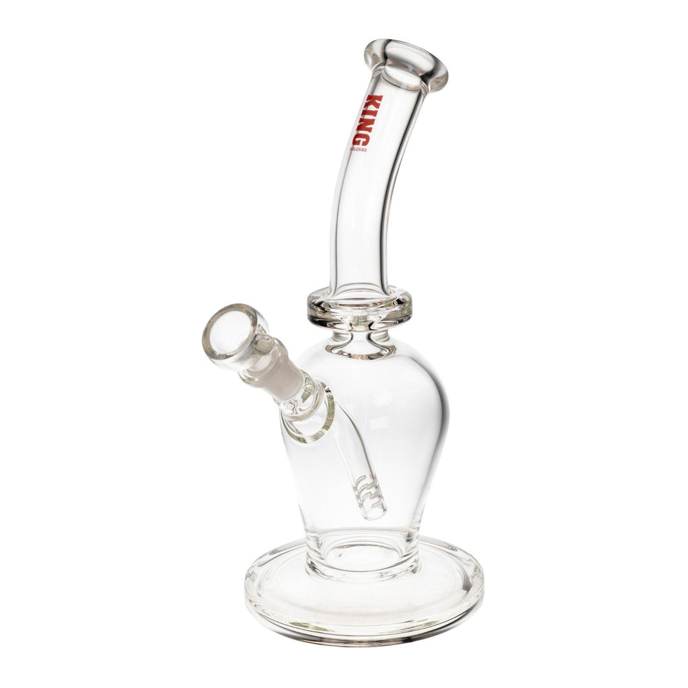 "Red King Volcano 50mmx10in Fixed Flare Bubbler on a white background," - Up N Smoke.