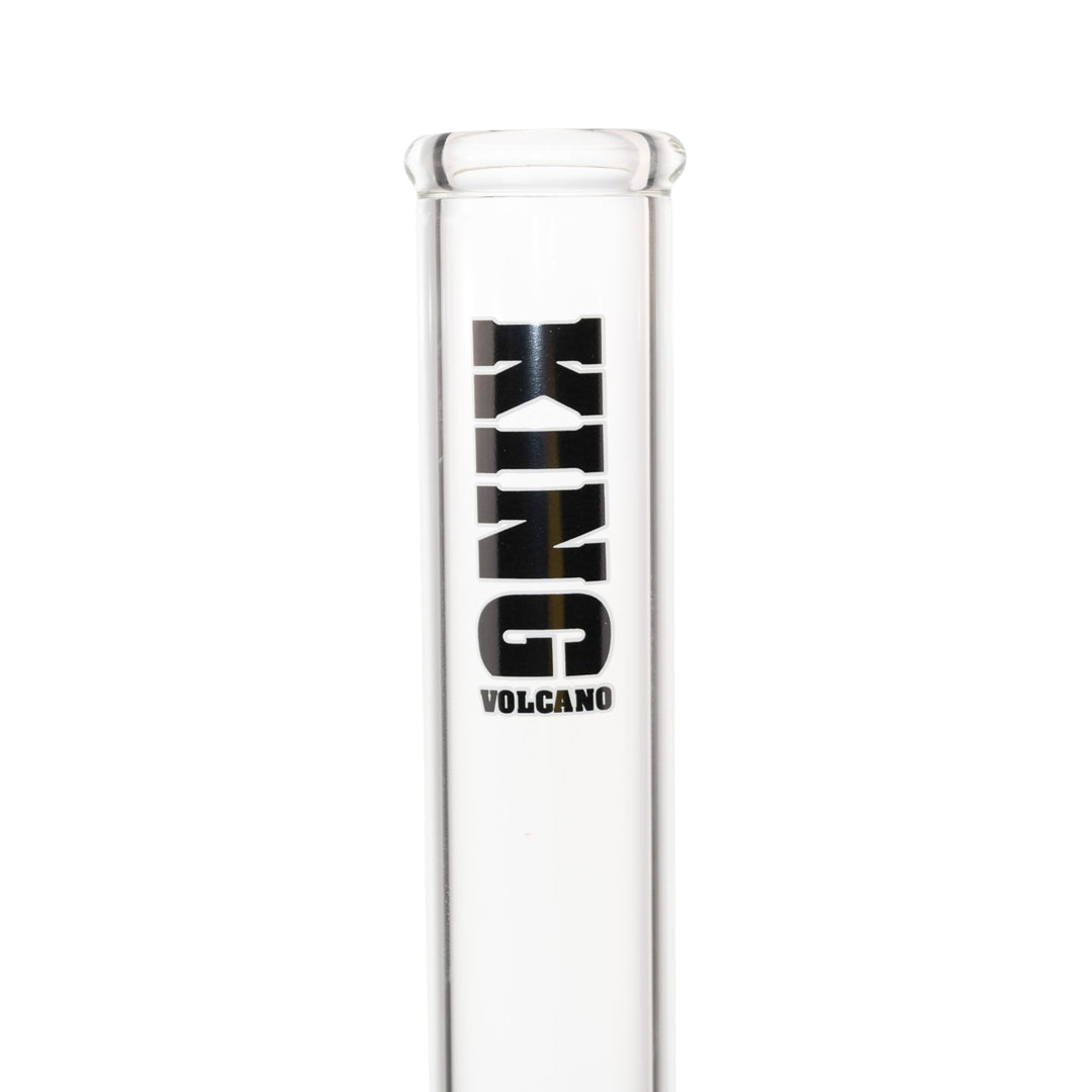 "Close-up of the black King Volcano 50mmx15in Beaker mouthpiece and logo," - Up N Smoke.