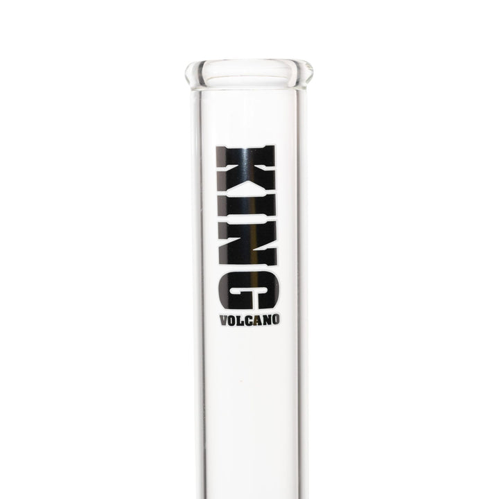"Close-up of the black King Volcano 50mmx15in Beaker mouthpiece and logo," - Up N Smoke.