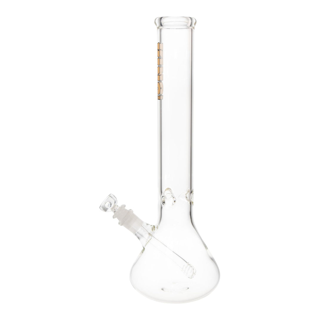 "Left-side view of a gold King Volcano 50mmx15in Beaker on a white background," - Up N Smoke.