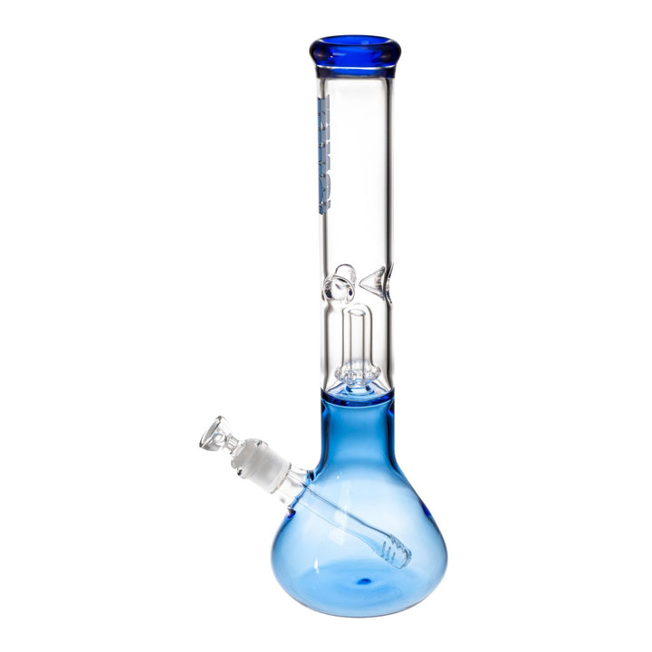 "Left-side view of a blue King Volcano 50mmx15in Single Wrap Beaker on a white background," - Up N Smoke.