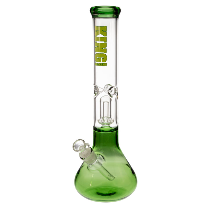 "Slightly angled dark green King Volcano 50mmx15in Single Wrap Beaker on a white background," - Up N Smoke.
