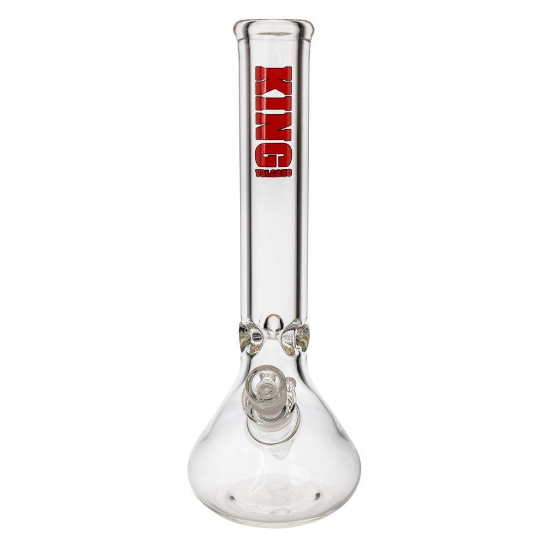 "Front of a King Volcano 50mmx15in Beaker Water Pipe with a red logo decal," - Up N Smoke.