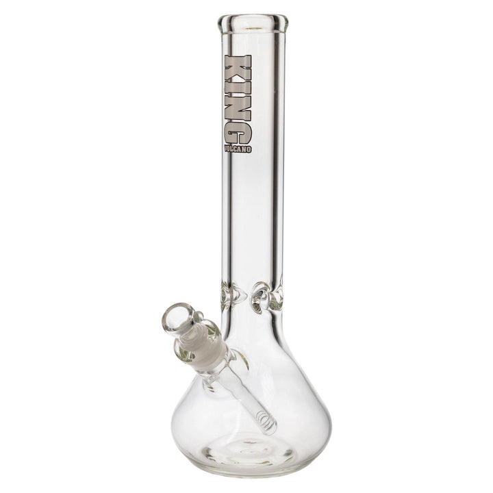 "King Volcano 50mmx15in Beaker Water Pipe with a white logo decal near the mouthpiece," - Up N Smoke.
