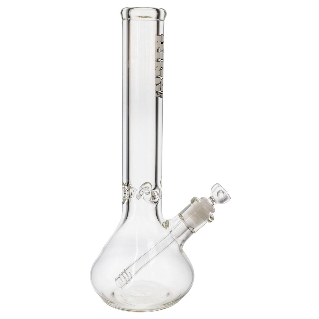 "Right-side view of a King Volcano 50mmx15in Beaker Water Pipe with a white logo decal near the mouthpiece," - Up N Smoke.