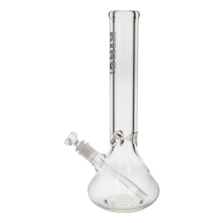 "Left-side of a King Volcano 50mmx15in Beaker Water Pipe with a black logo decal," - Up N Smoke.
