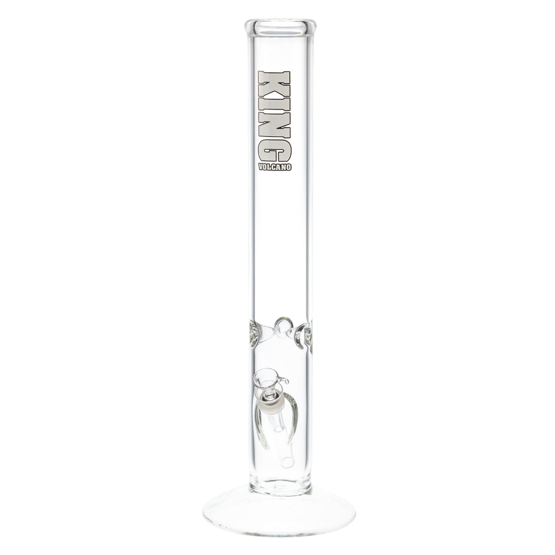 The KV 50mm x 15” Flare Slide Water Pipe White with Clear Color slight side angle - Up N Smoke
