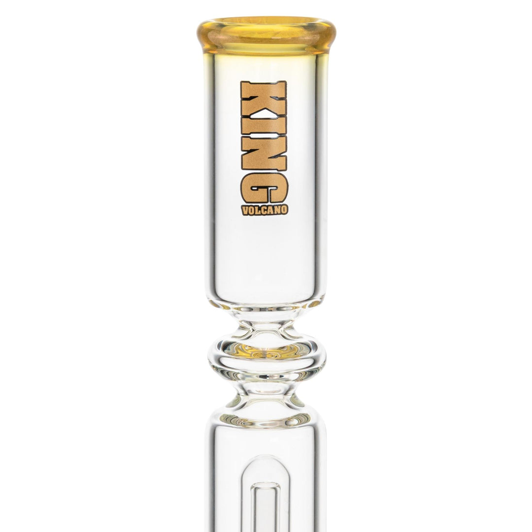 King Volcano 50mm x 15” Ring Beaker Gold logo close up - Up N Smoke 