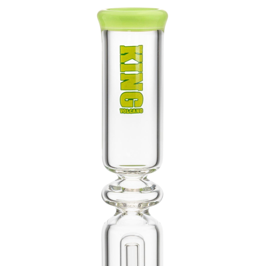 King Volcano 50mm x 15” Ring Beaker Green logo close up - Up N Smoke 