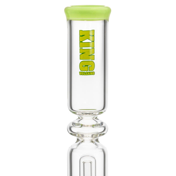 King Volcano 50mm x 15” Ring Beaker Green logo close up - Up N Smoke 