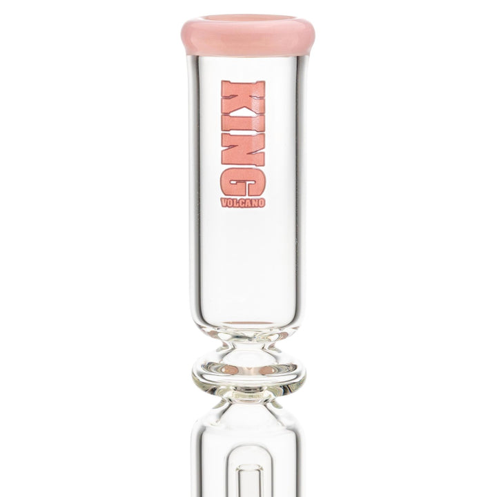 King Volcano 50mm x 15” Ring Beaker Pink logo clsoe up - Up N Smoke 