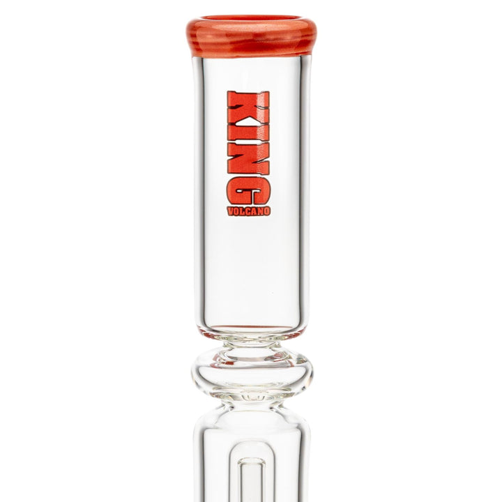 King Volcano 50mm x 15” Ring Beaker Red logo close up - Up N Smoke 