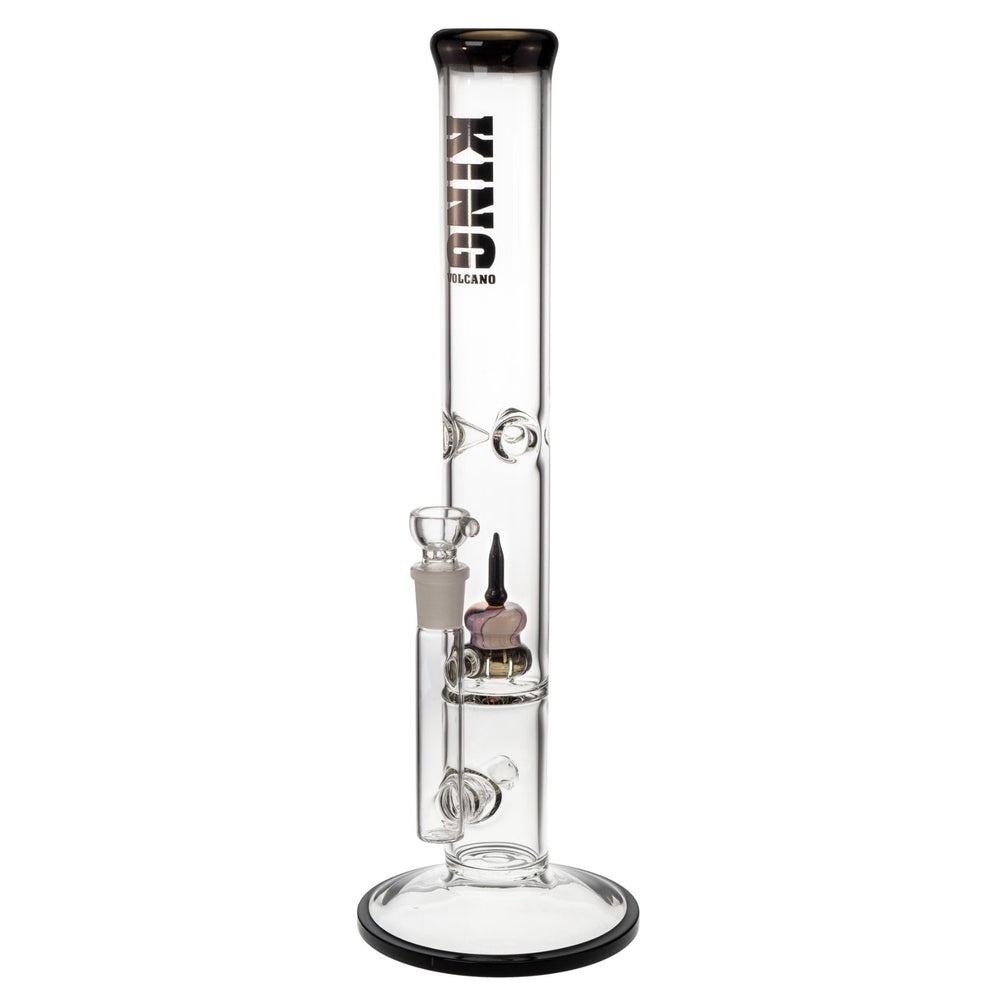 "Black King Volcano 50mmx16.5in Flare Inline that features a colorful showerhead percolator and a diffused fixed inline," - Up N Smoke.