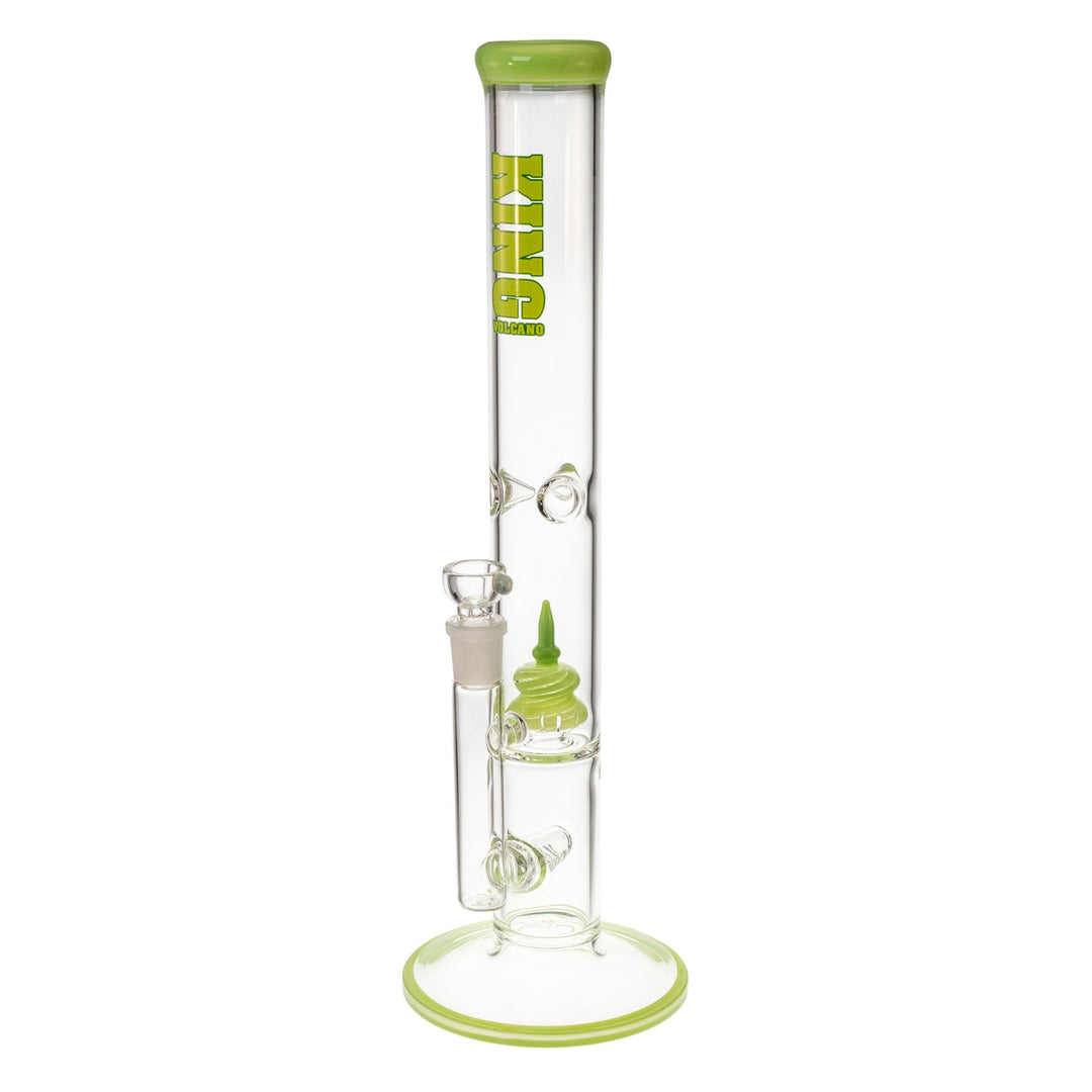 "Side angle of a green King Volcano 50mmx16.5in water pipe on a white background," - Up N Smoke.
