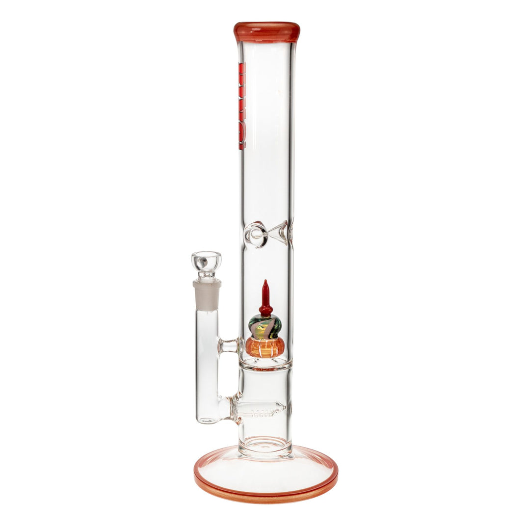 "Left-side view of a red King Volcano 50mmx16.5in Fixed Flare Inline," - Up N Smoke.