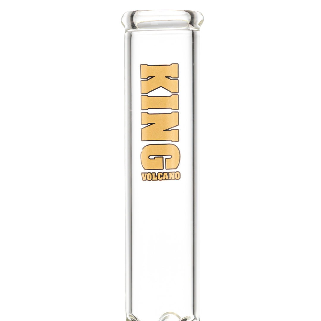 The King Volcano 50mm x 18in Single Flare Water Pipe Gold close up angle - Up N Smoke