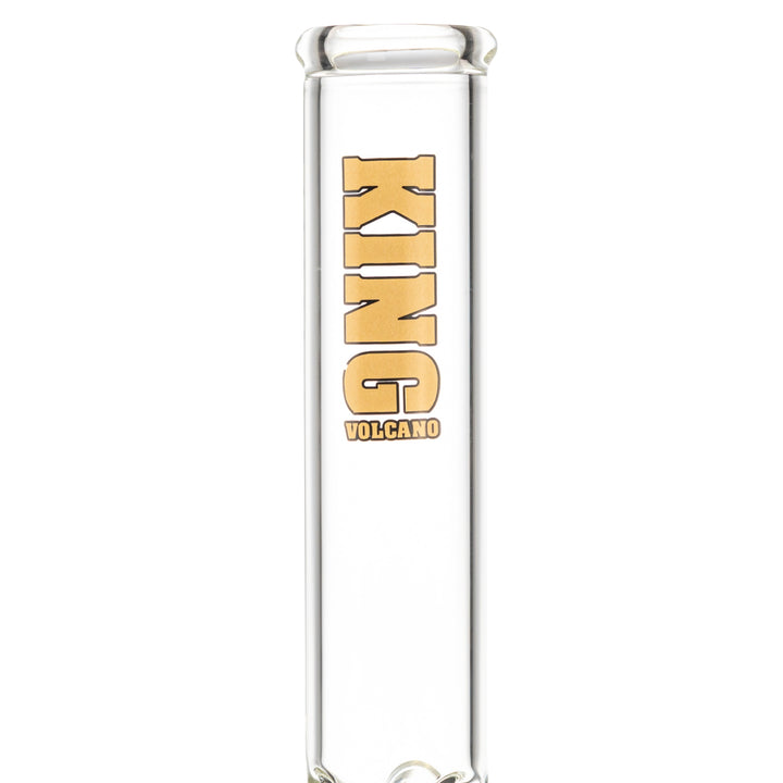 The King Volcano 50mm x 18in Single Flare Water Pipe Gold close up angle - Up N Smoke