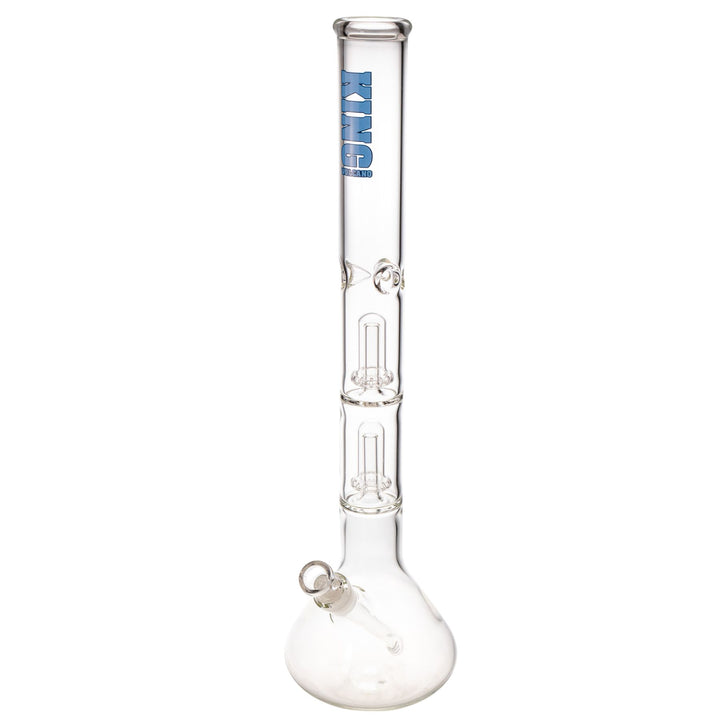 "King Volcano 50mmx20'' Double Beaker with a blue logo near the mouthpiece," - Up N Smoke.