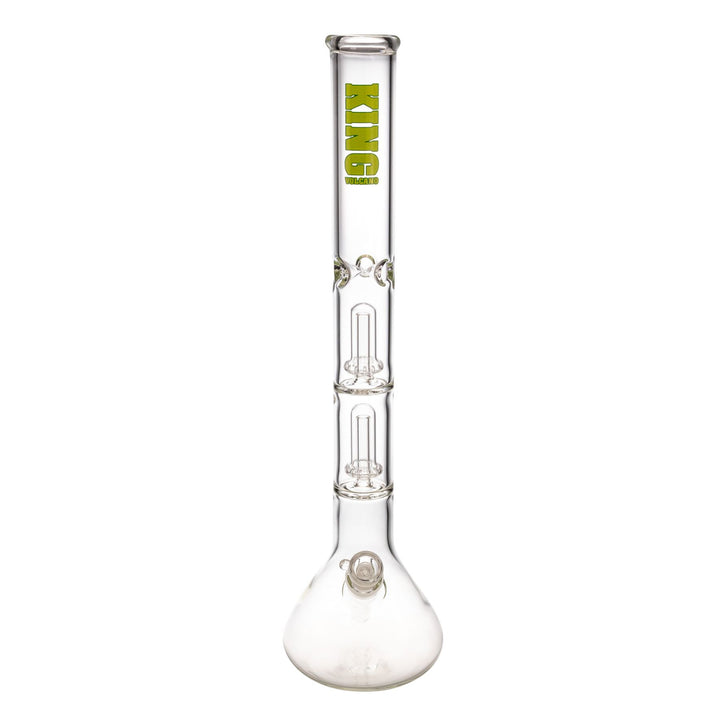 "Front of a King Volcano 50mmx20'' Double Beaker with a green logo near the mouthpiece," - Up N Smoke.