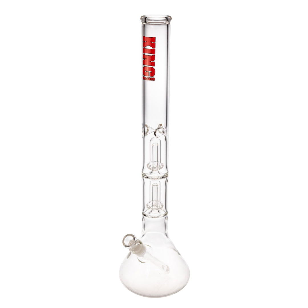 "King Volcano 50mmx20'' Double Beaker in the color variation red on a white background," - Up N Smoke.
