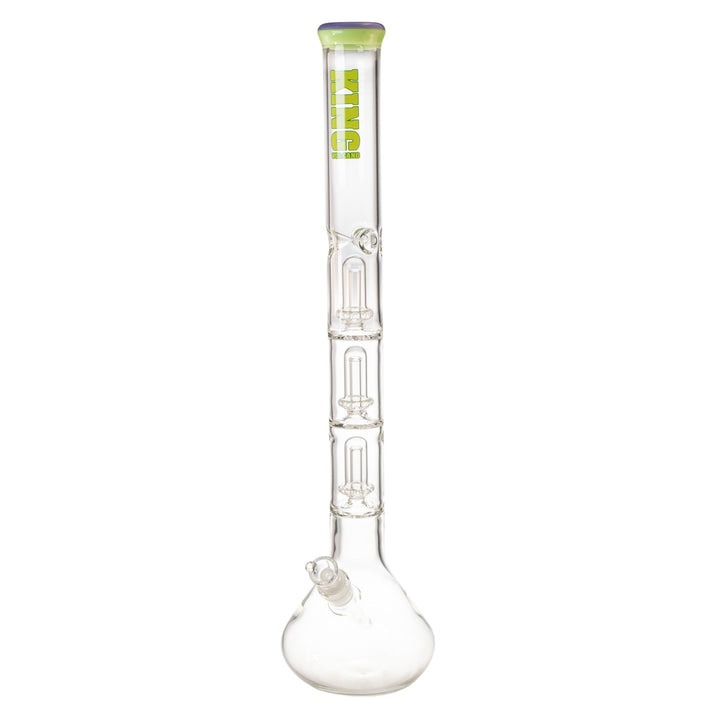 "Green and purple King Volcano Triple Wrap Beaker," - Up N Smoke.