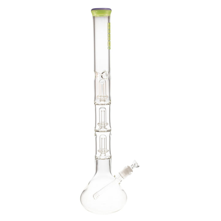 "Right side of a King Volcano Triple Wrap Beaker that has a green and purple lip," - Up N Smoke.