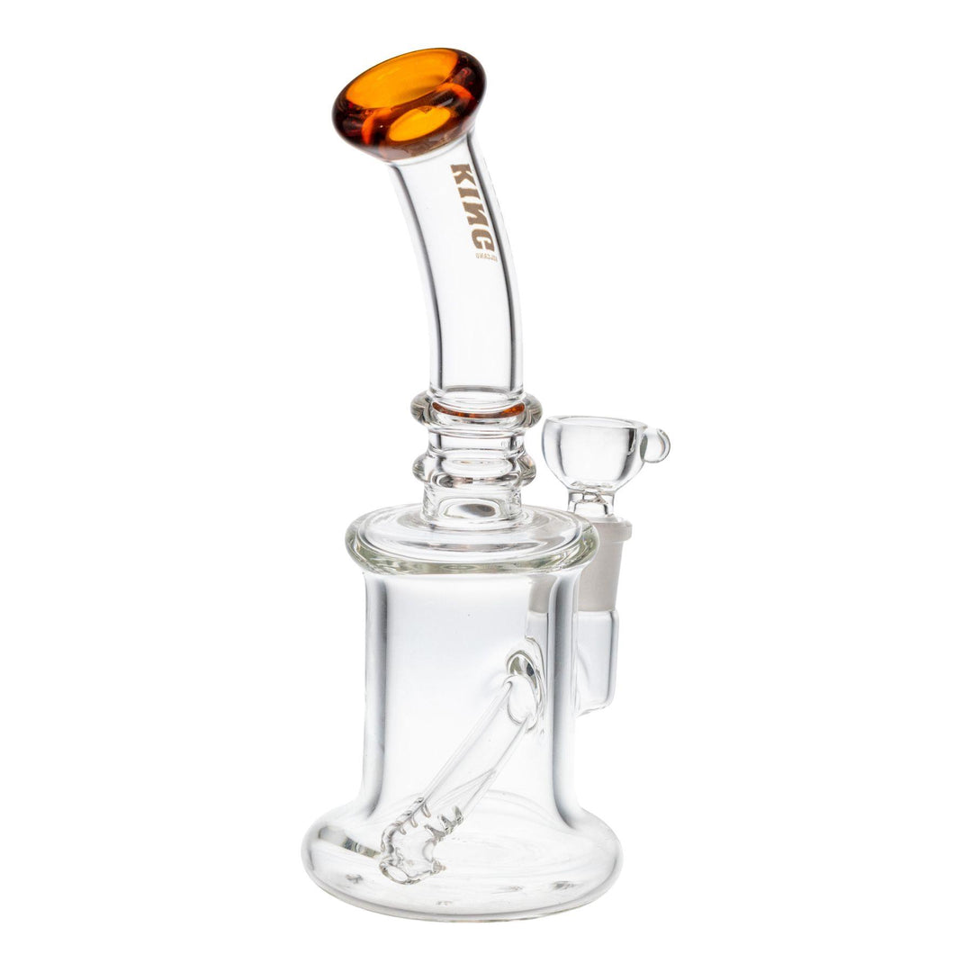 "Backside-view of a King Volcano Inline Bubbler in the color amber on a white background," - Up N Smoke.