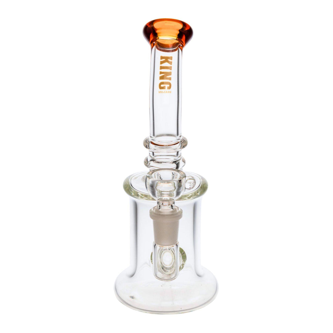 "Straight-on view of an amber King Volcano 50mmx8in Fixed Inline Bubbler on a white background," - Up N Smoke.